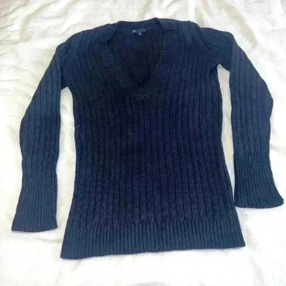 Gap Sweater XS V-Neck Ribbed Knit Navy Blue